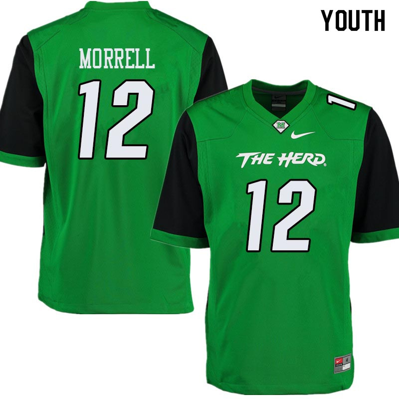 Youth #12 Garet Morrell Marshall Thundering Herd College Football Jerseys Sale-Green - Click Image to Close